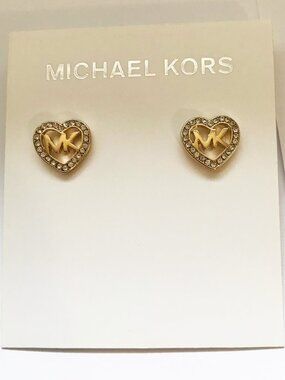Michael Kors Gold Heart Logo Rhinestone Fashion Stud Earrings